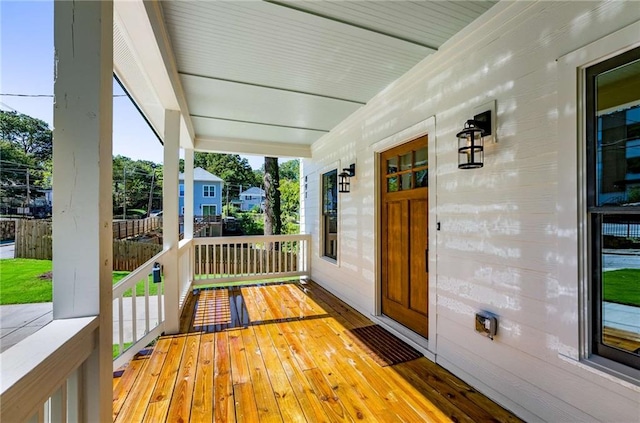 wooden deck featuring a porch