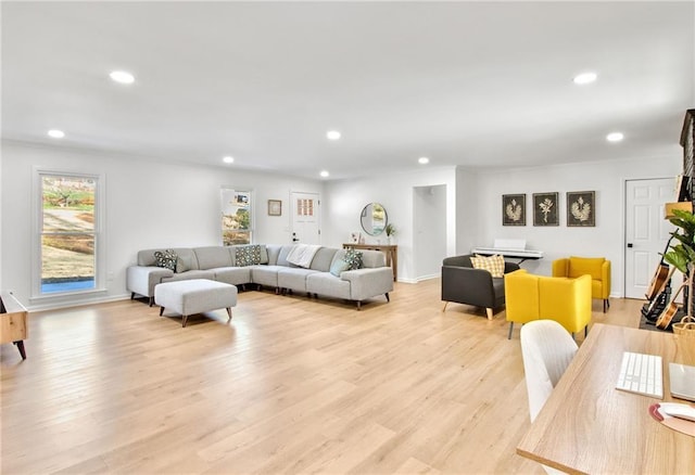 living room with light hardwood / wood-style flooring