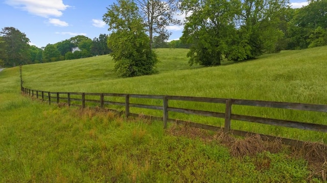 view of yard with fence and a rural view
