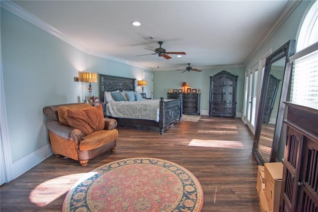 1345 Quail Hollow Dr, Hamilton, GA 31811 - bedroom featuring recessed lighting, baseboards, ornamental molding, visible vents, and wood finished floors