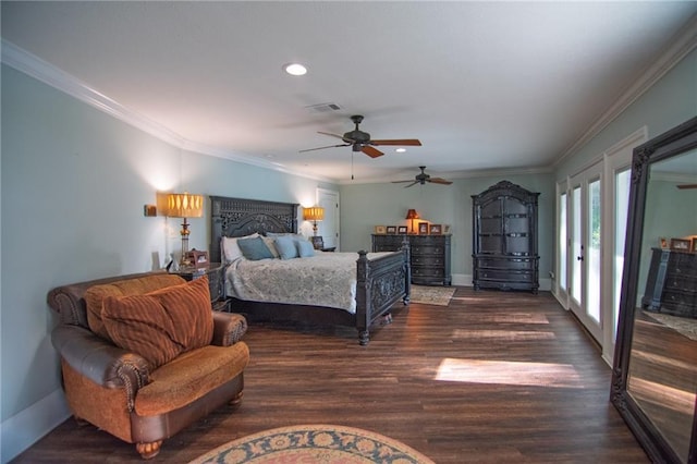 1345 Quail Hollow Dr, Hamilton, GA 31811 - bedroom with crown molding, visible vents, wood finished floors, and recessed lighting