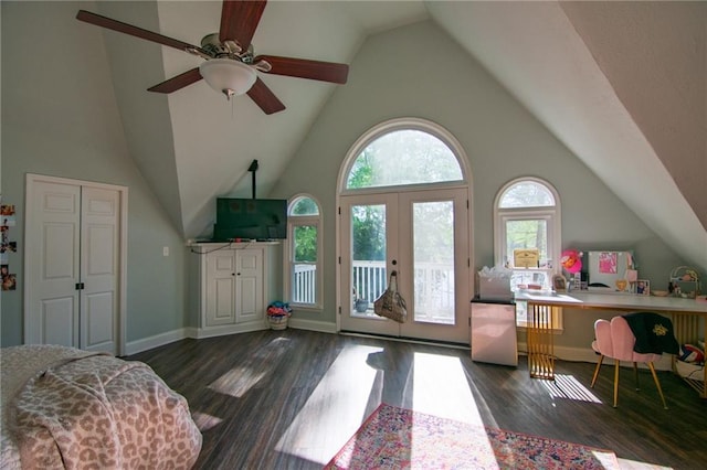 1345 Quail Hollow Dr, Hamilton, GA 31811 - interior space featuring french doors, wood finished floors, baseboards, vaulted ceiling, and access to outside