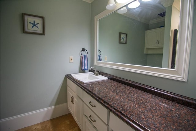 1345 Quail Hollow Dr, Hamilton, GA 31811 - bathroom with baseboards, tile patterned flooring, vanity, and ornamental molding