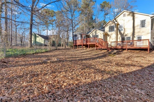 back of house featuring fence and a wooden deck