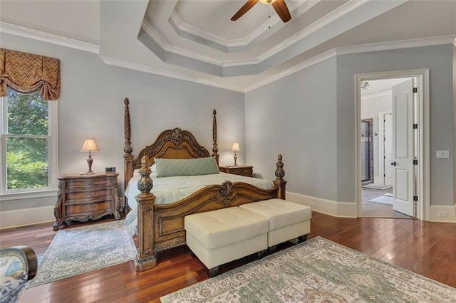 51 Mountain Ridge Dr SE, Cartersville, GA 30120 - bedroom featuring wood-type flooring, a tray ceiling, ornamental molding, and a ceiling fan