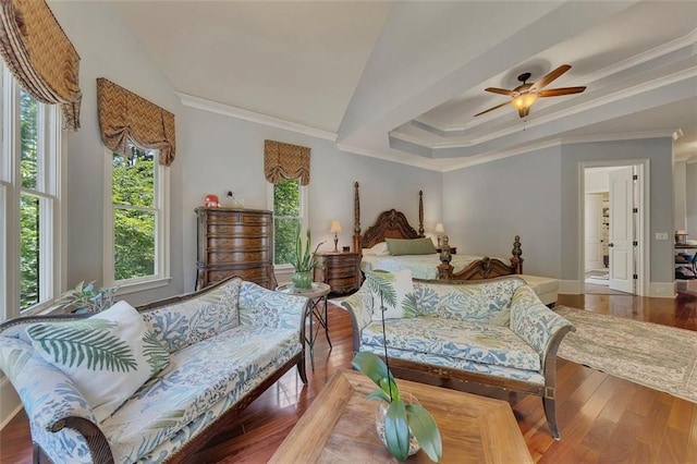 51 Mountain Ridge Dr SE, Cartersville, GA 30120 - living area featuring ornamental molding, a ceiling fan, wood finished floors, and a raised ceiling