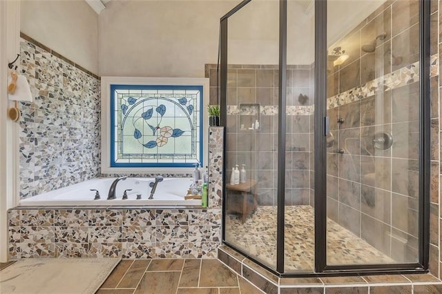 51 Mountain Ridge Dr SE, Cartersville, GA 30120 - full bath with a garden tub, a stall shower, and stone finish floors