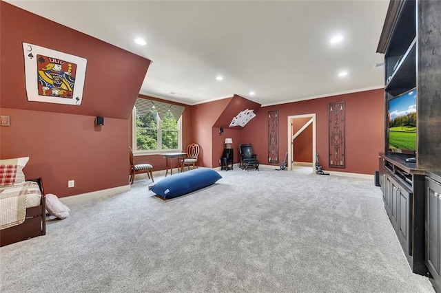 51 Mountain Ridge Dr SE, Cartersville, GA 30120 - workout area with carpet flooring, ornamental molding, and recessed lighting