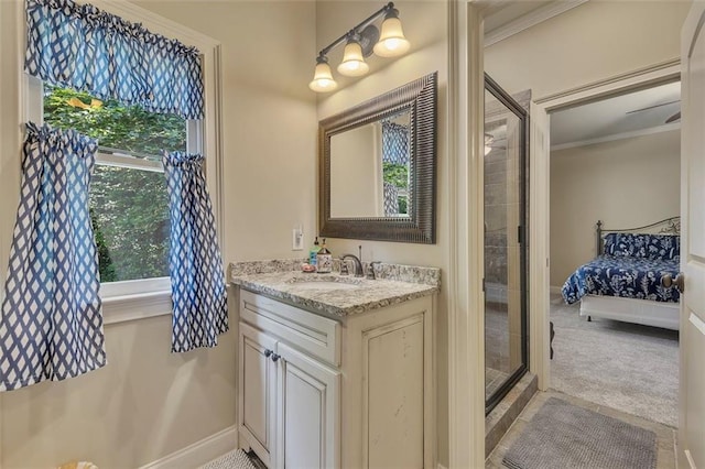 51 Mountain Ridge Dr SE, Cartersville, GA 30120 - ensuite bathroom with vanity, tiled shower, and ornamental molding