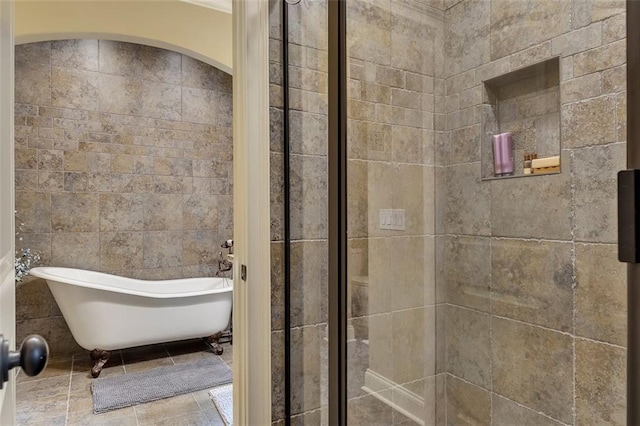 51 Mountain Ridge Dr SE, Cartersville, GA 30120 - full bath with a freestanding tub, a tile shower, and tile patterned flooring