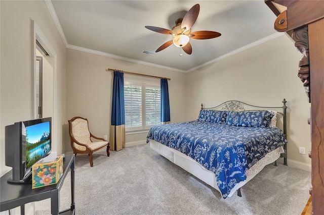 51 Mountain Ridge Dr SE, Cartersville, GA 30120 - bedroom featuring carpet floors, ornamental molding, and a ceiling fan