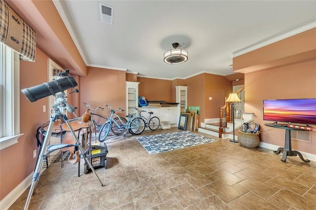 51 Mountain Ridge Dr SE, Cartersville, GA 30120 - exercise area with stone finish floors and crown molding