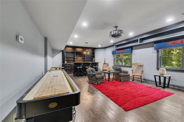 51 Mountain Ridge Dr SE, Cartersville, GA 30120 - rec room featuring a dry bar, wood finished floors, and recessed lighting