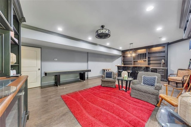 51 Mountain Ridge Dr SE, Cartersville, GA 30120 - home theater with ornamental molding, wood finished floors, and recessed lighting