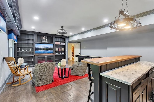 51 Mountain Ridge Dr SE, Cartersville, GA 30120 - living area featuring crown molding, wood finished floors, and recessed lighting