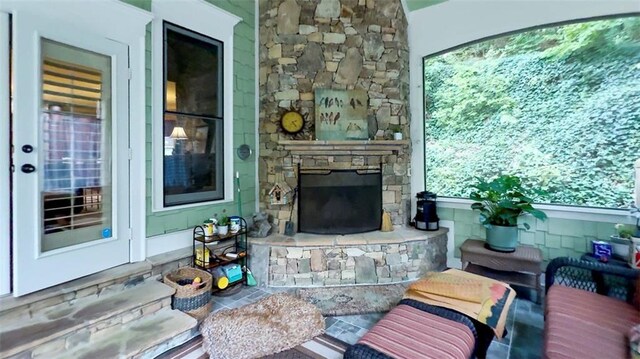 51 Mountain Ridge Dr SE, Cartersville, GA 30120 - view of patio / terrace featuring a fireplace