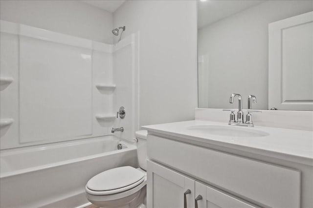 full bathroom featuring toilet, shower / bathtub combination, and vanity