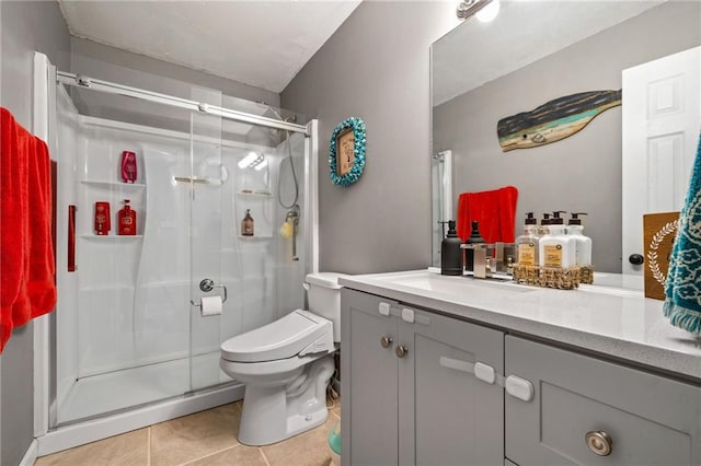 238 Brentwood Dr, Dallas, GA 30132 - bathroom with tile patterned flooring, vanity, toilet, and an enclosed shower