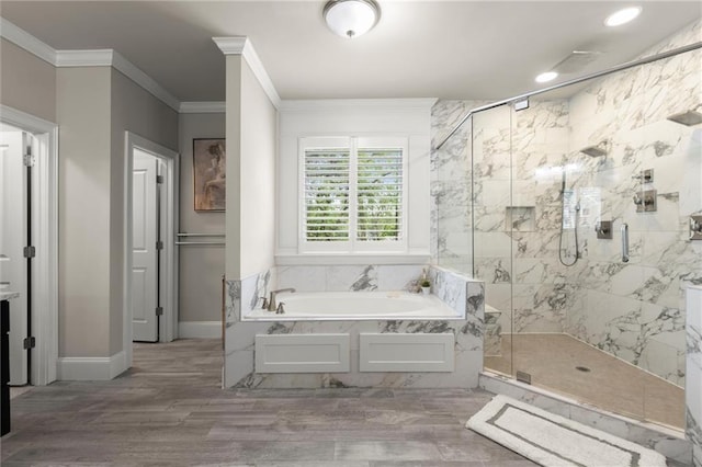 2811 Shady Valley Dr NE, Brookhaven, GA 30324 - bedroom featuring ensuite bath, crown molding, a raised ceiling, recessed lighting, and dark wood-type flooring