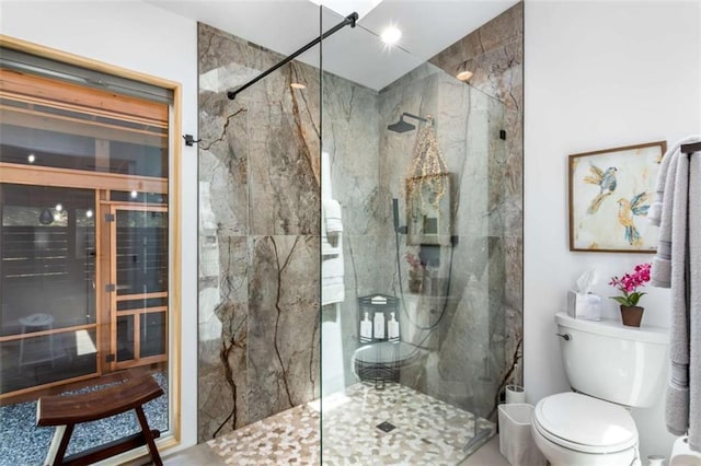 303 Clarice Ln, Sautee Nacoochee, GA 30571 - bathroom featuring toilet and a marble finish shower