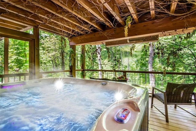 303 Clarice Ln, Sautee Nacoochee, GA 30571 - wooden terrace featuring a hot tub and oil tank