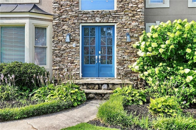 5807 Brookstone Walk NW, Acworth, GA 30101 - property entrance with stone siding and french doors