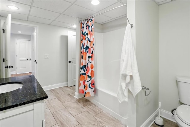 5807 Brookstone Walk NW, Acworth, GA 30101 - full bathroom featuring vanity, shower / tub combo, recessed lighting, and a paneled ceiling
