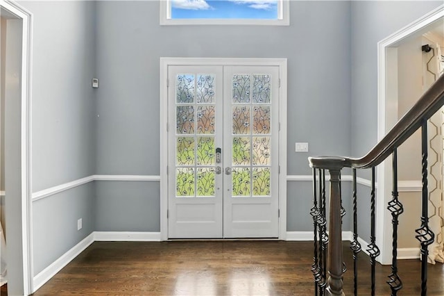 5807 Brookstone Walk NW, Acworth, GA 30101 - entryway with french doors, wood finished floors, and stairs
