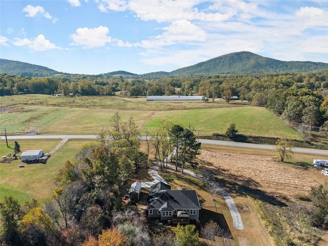 bird's eye view with a mountain view and a rural view