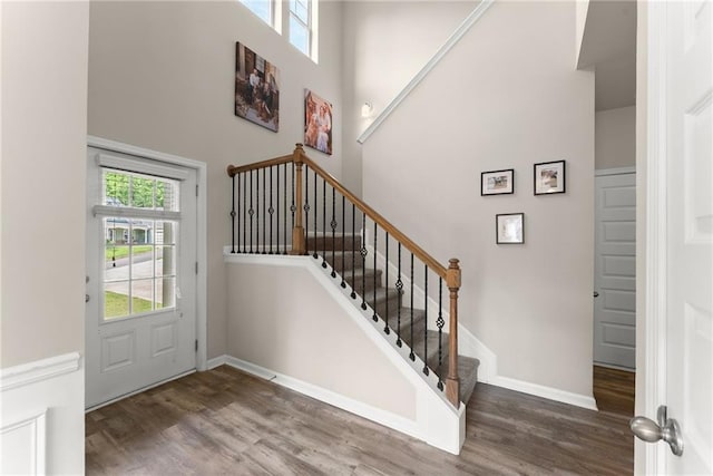 275 Creek View Pl, Canton, GA 30114 - foyer with a high ceiling, wood finished floors, and stairs