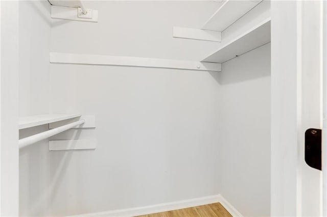 walk in closet with hardwood / wood-style floors