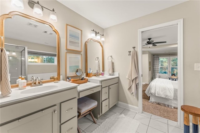 bathroom featuring vanity and ceiling fan