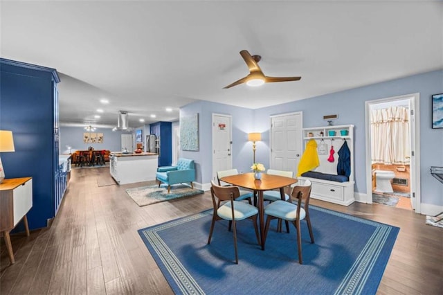200 Mcguirts Bridge Rd, Covington, GA 30014 - dining space featuring dark wood-style floors, recessed lighting, baseboards, and a ceiling fan