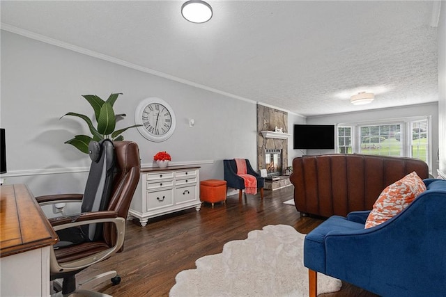 6492 Swift Creek Rd, Lithonia, GA 30058 - living area featuring ornamental molding, dark wood-type flooring, and a textured ceiling