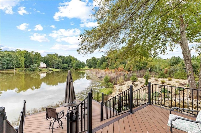 deck with a water view