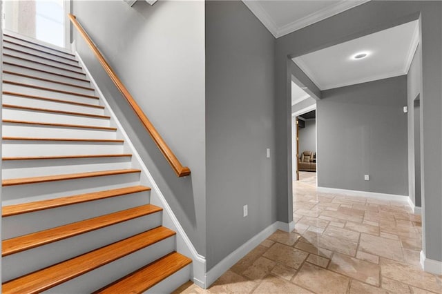 stairway with crown molding