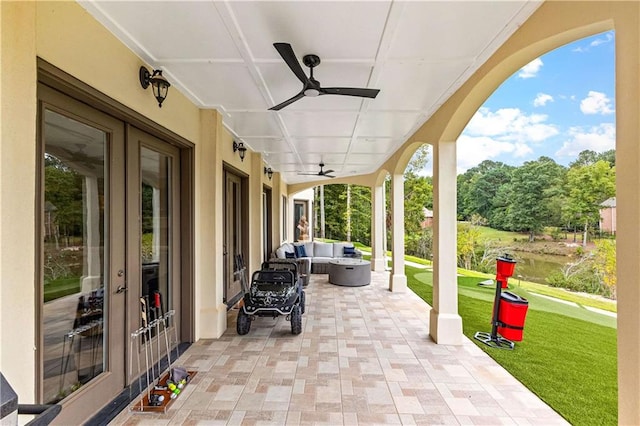 view of patio / terrace featuring outdoor lounge area and ceiling fan