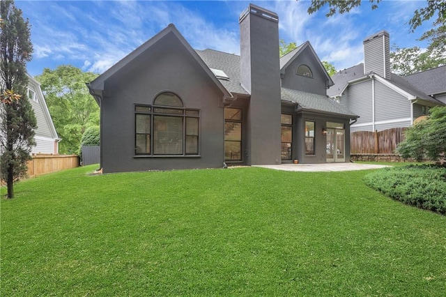 2255 Lenox Ridge Ct NE, Atlanta, GA 30319 - rear view of property with a chimney, a patio area, stucco siding, roof with shingles, and french doors