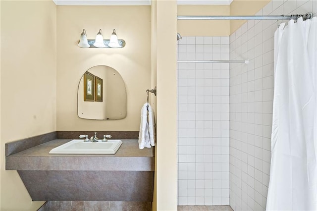 bathroom featuring sink and a shower with shower curtain