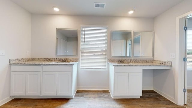 142 Post Oak Dr, Jackson, GA 30233 - bathroom featuring wood finished floors, two vanities, and plenty of natural light