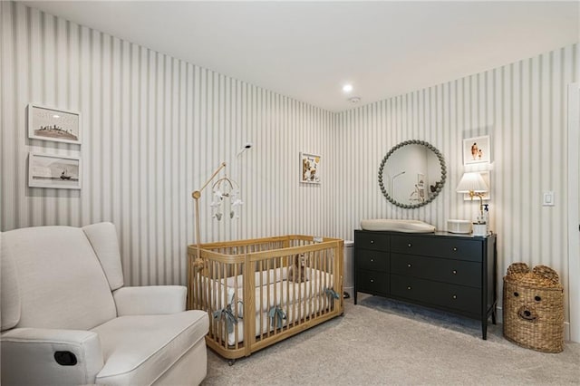 7985 Welch Ml, Ball Ground, GA 30107 - bedroom with carpet, wallpapered walls, and a nursery area