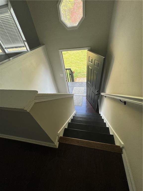 stairway featuring wood-type flooring