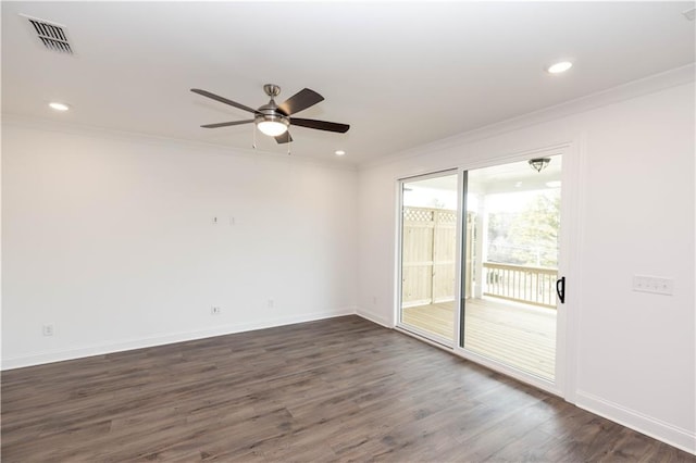 816 Dodd Trl S Unit 172, Buford, GA 30518 - unfurnished room featuring ornamental molding, a ceiling fan, baseboards, dark wood finished floors, and recessed lighting