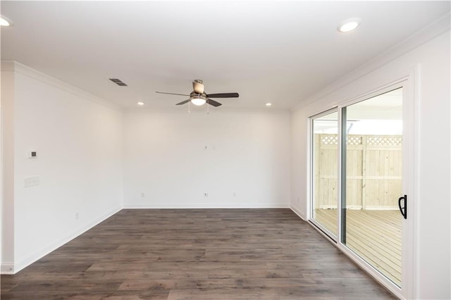 816 Dodd Trl S Unit 172, Buford, GA 30518 - spare room featuring crown molding, ceiling fan, recessed lighting, dark wood finished floors, and baseboards