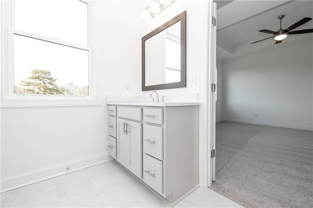 816 Dodd Trl S Unit 172, Buford, GA 30518 - bathroom with marble finish floors, baseboards, vanity, and a ceiling fan