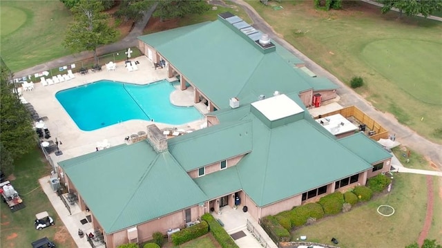 view from above of property with a pool
