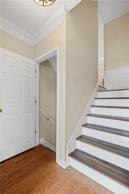5159 Wellsley Bnd, Alpharetta, GA 30005 - staircase with crown molding and wood finished floors