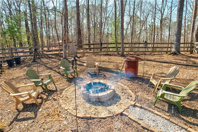 view of patio featuring a fire pit