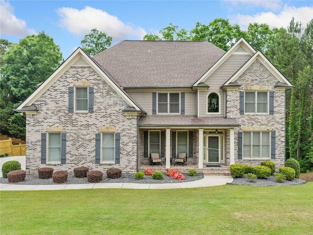 1898 Alcovy Shoals Blf SE, Lawrenceville, GA 30045 - craftsman house with a front lawn, covered porch, brick siding, and roof with shingles