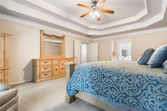 1898 Alcovy Shoals Blf SE, Lawrenceville, GA 30045 - bedroom with ornamental molding, light colored carpet, a raised ceiling, ensuite bathroom, and baseboards